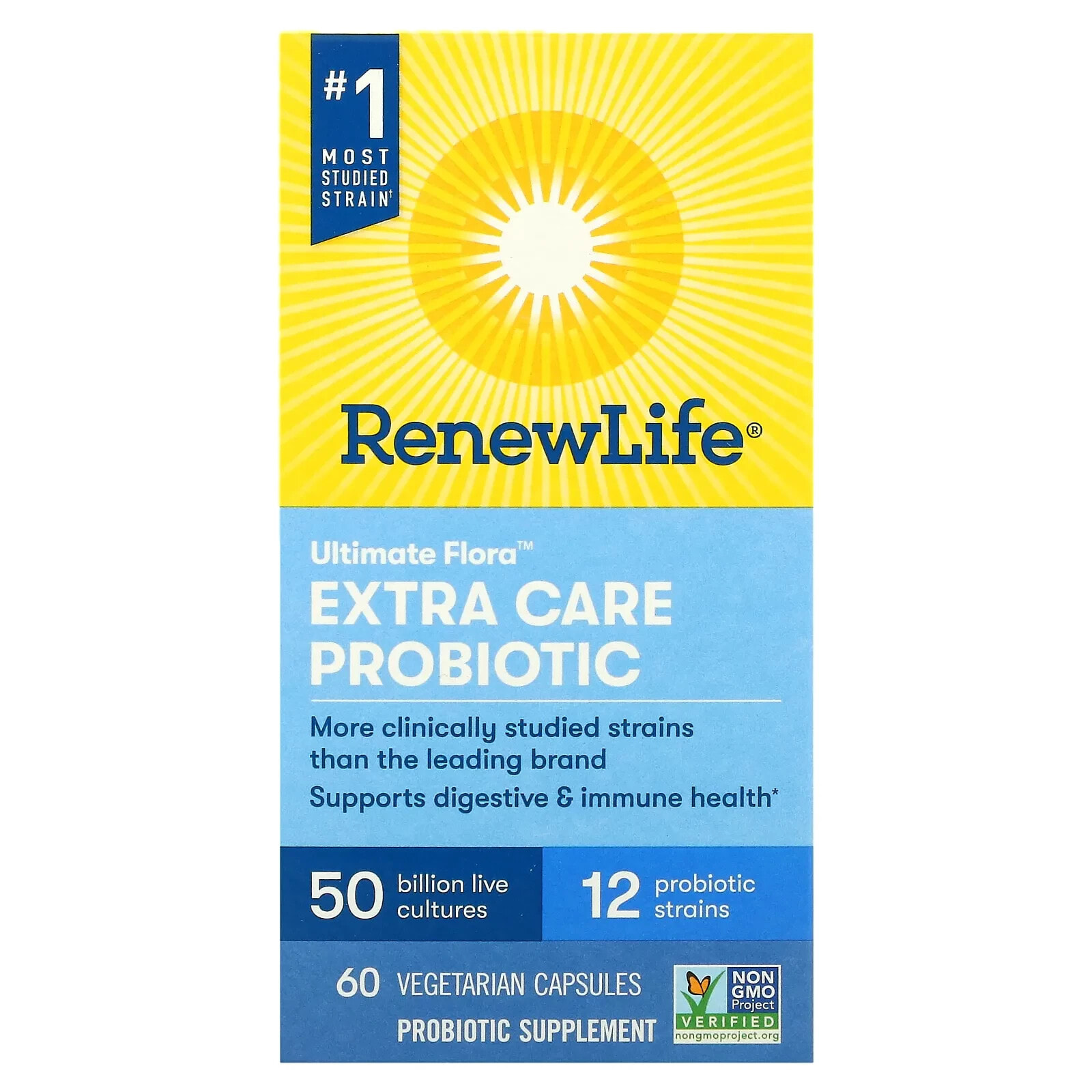 Renew Life, Ultimate Flora, пробиотик с повышенной силой действия, 50 млрд живых культур, 60 вегетарианских капсул