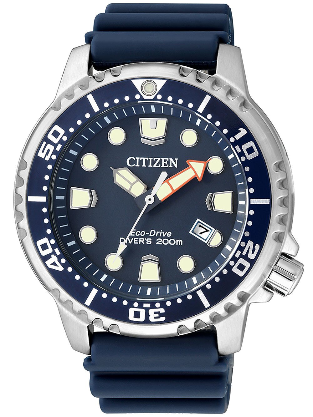 Мужские наручные часы с синим силиконовым ремешком Citizen Eco-Drive BN0151-17L Eco-Drive Promaster Sea 44mm 200M