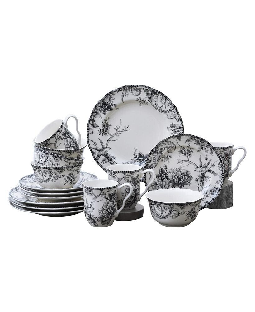 222 Fifth adelaide Black 16 Piece Dinnerware Set, Service for 4