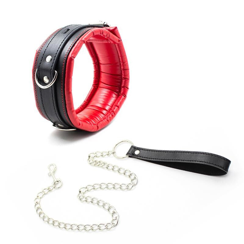 Маска или ошейник для БДСМ FETISH ADDICT Collar With Metal Leash Padded Interior Red/Black