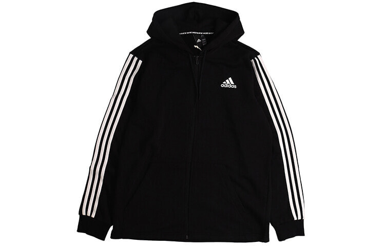 adidas 三条纹运动服训练针织休闲连帽夹克 秋季 男款 黑色 送男生 / Куртка Adidas Trendy_Clothing DT9896