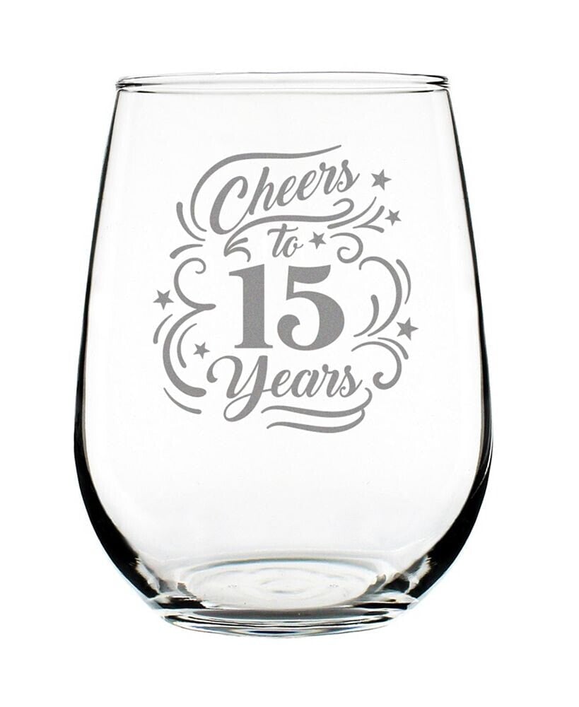 Bevvee cheers to 15 Years 15th Anniversary Gifts Stem Less Wine Glass, 17 oz