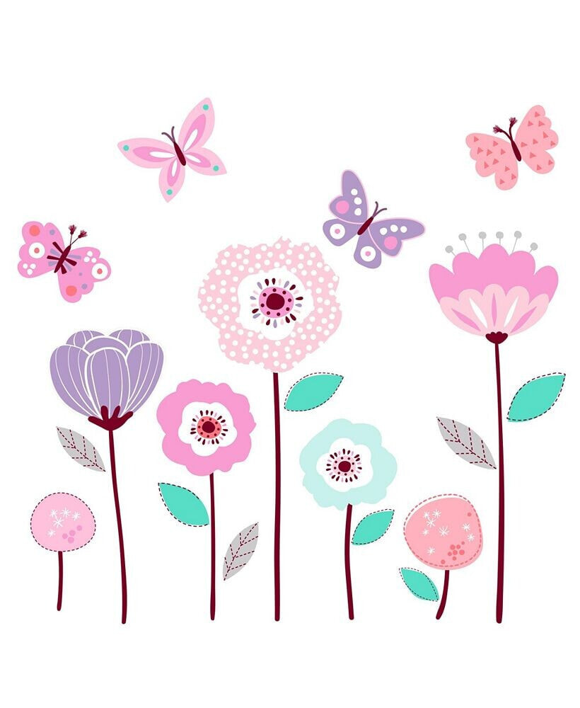 Magic Garden Pink/Lavender/Coral Butterfly Floral Wall Decals