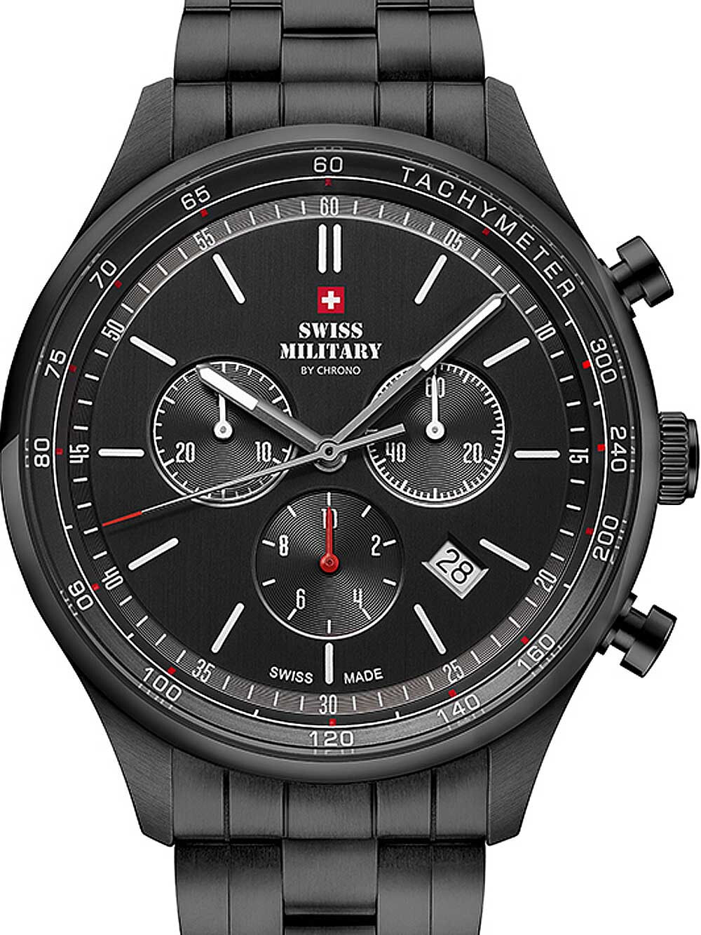 Мужские наручные часы с черным браслетом Swiss Military SM34081.04 chrono 42mm 10ATM