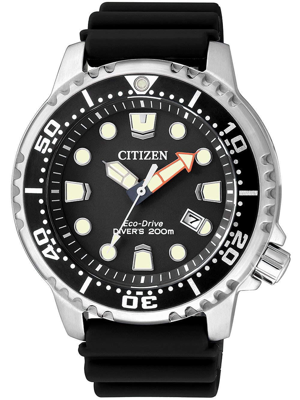 Мужские наручные часы с черным силиконовым ремешком Citizen Eco-Drive BN0150-10E Eco-Drive Promaster Sea 44mm 200M