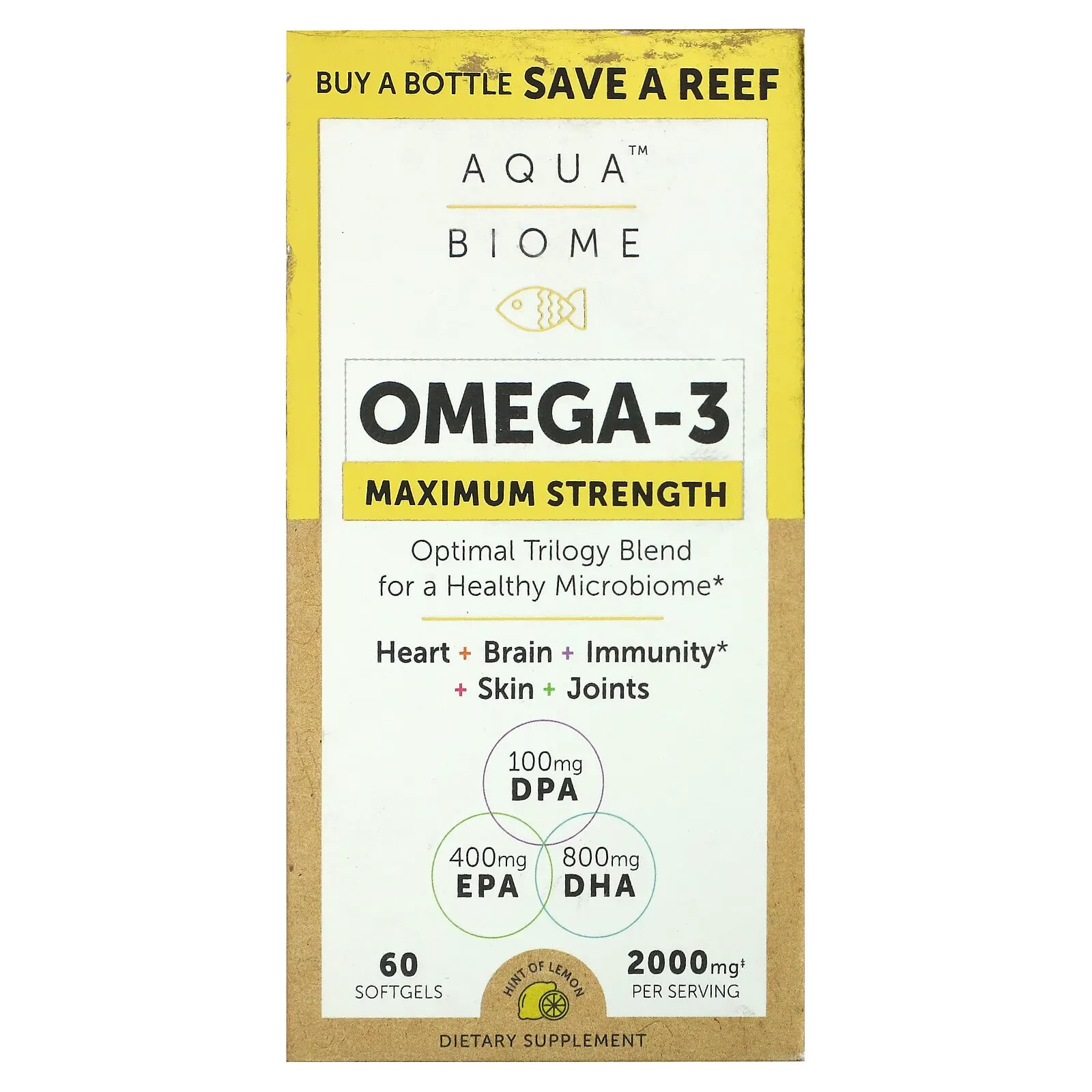 Aqua Biome, Omega-3, Maximum Strength, Lemon, 2,000 mg, 60 Softgels (1,000 mg per Softgel)
