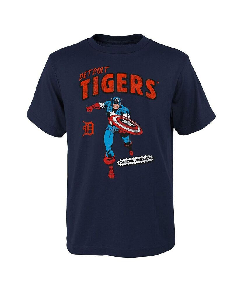 Outerstuff big Boys and Girls Navy Detroit Tigers Team Captain America Marvel T-shirt
