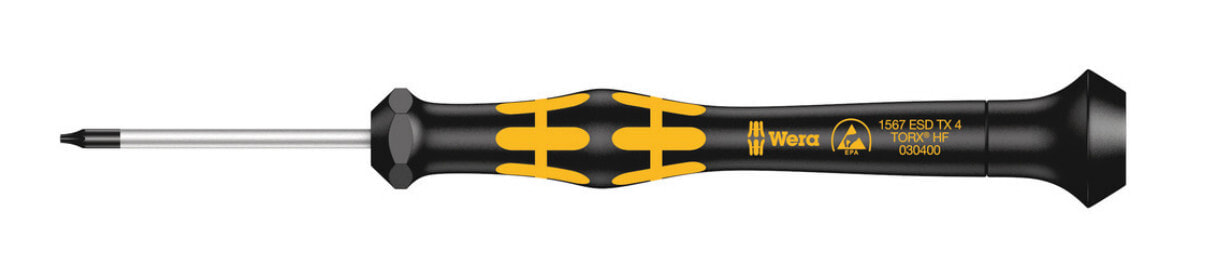 Wera 1567 TORX HF ESD Kraftform Micro screwdriver with holding function for TORX screws, 13 mm, 15.7 cm, 13 mm, Black/Yellow