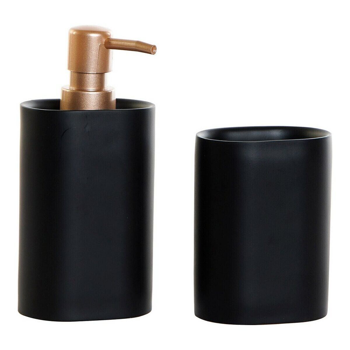 Набор для ванной DKD Home Decor Чёрный Позолоченный PVC Смола Glam 8,5 x 6 x 18 cm (2 штук)