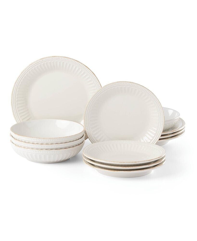 French Perle Groove 12-Piece Dinnerware Set, Created for Macy's