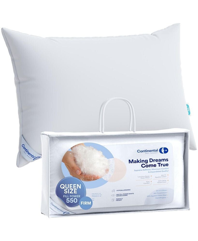 Continental Bedding luxury Down Pillows Queen Size Pack of 1 - 550FP Firm