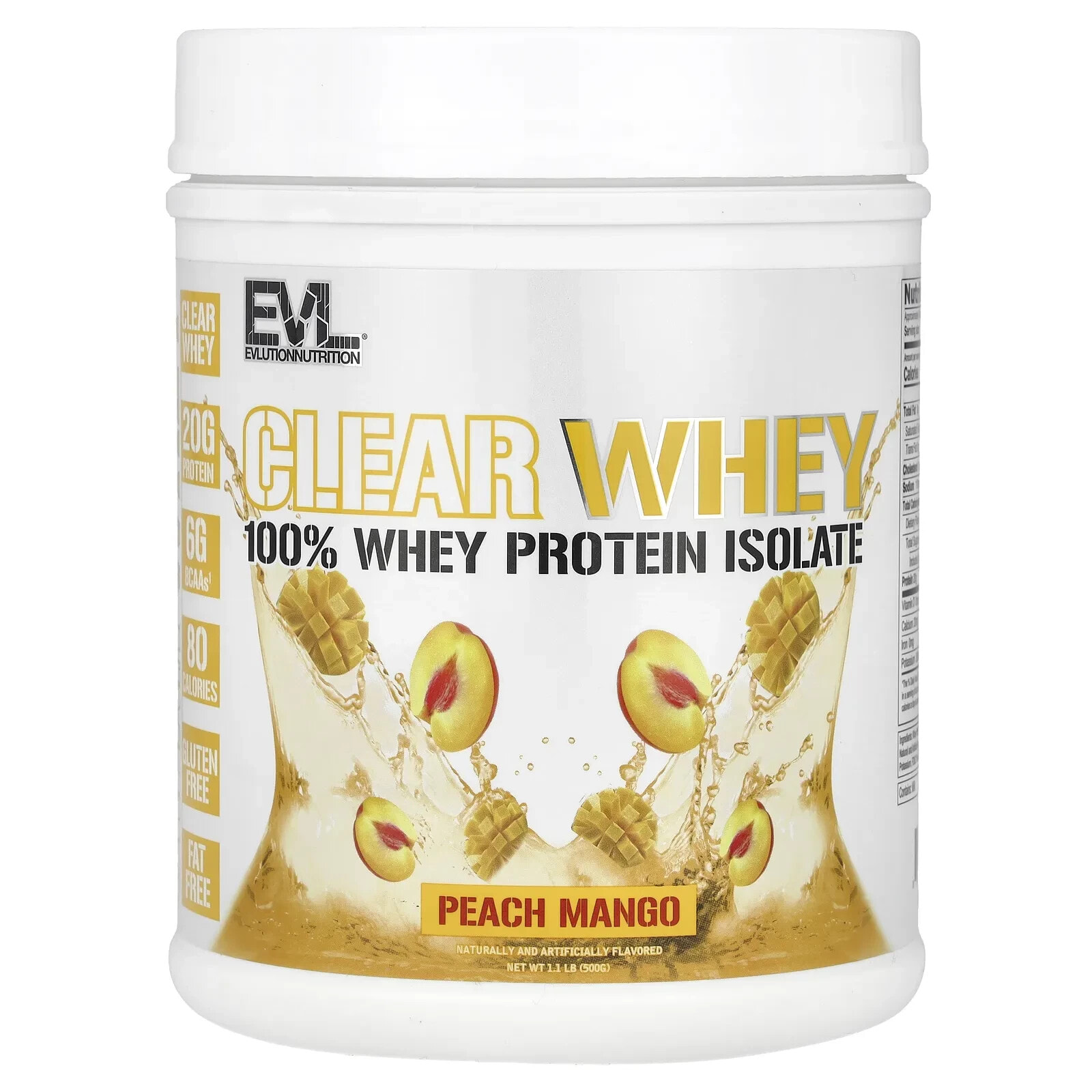 Clear Whey, 100% Whey Protein Isolate, Peach Mango, 1.1 lb (500 g)