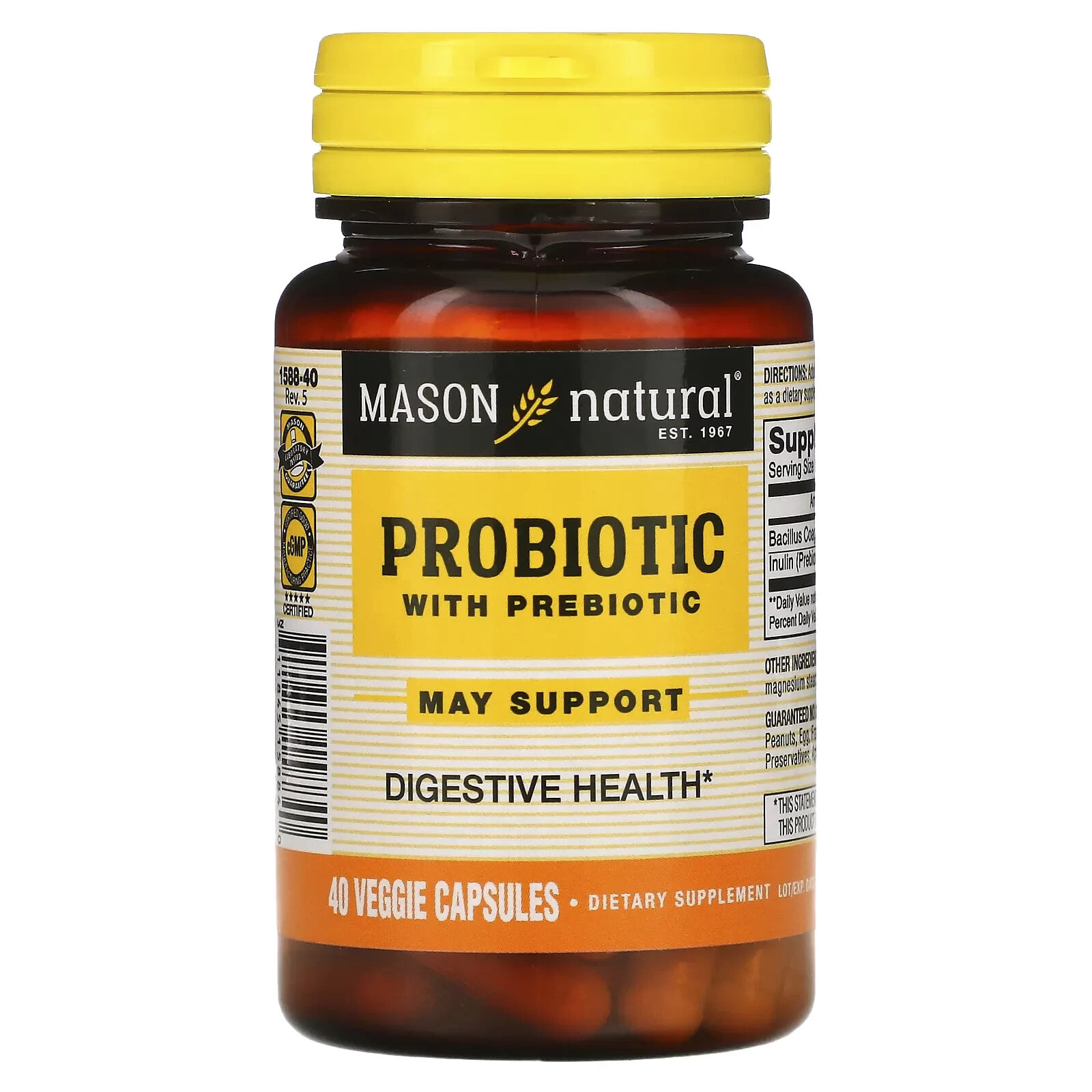 Масон Натурал, Пробиотик с пребиотиком, 40 вегетарианских капсул