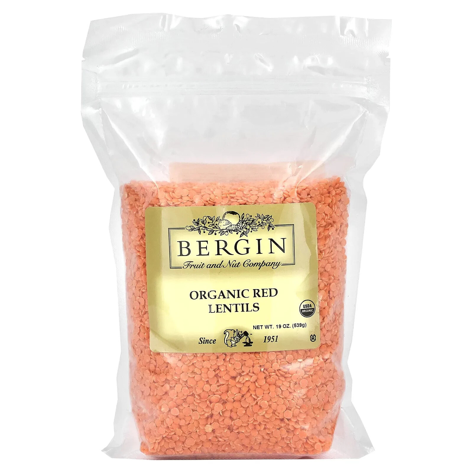 Bergin Fruit and Nut Company, Organic Red Lentils, 19 oz (539 g)
