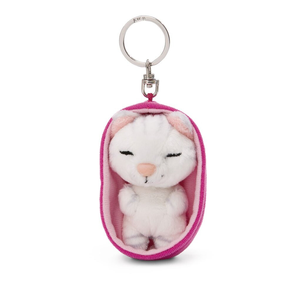 NICI Sleeping Pets Cat White Striped 8 cm Key Ring