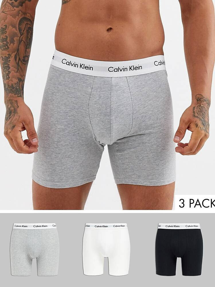 Calvin Klein – 3er-Pack Boxer-Unterhosen in Schwarz, Weiß und Grau