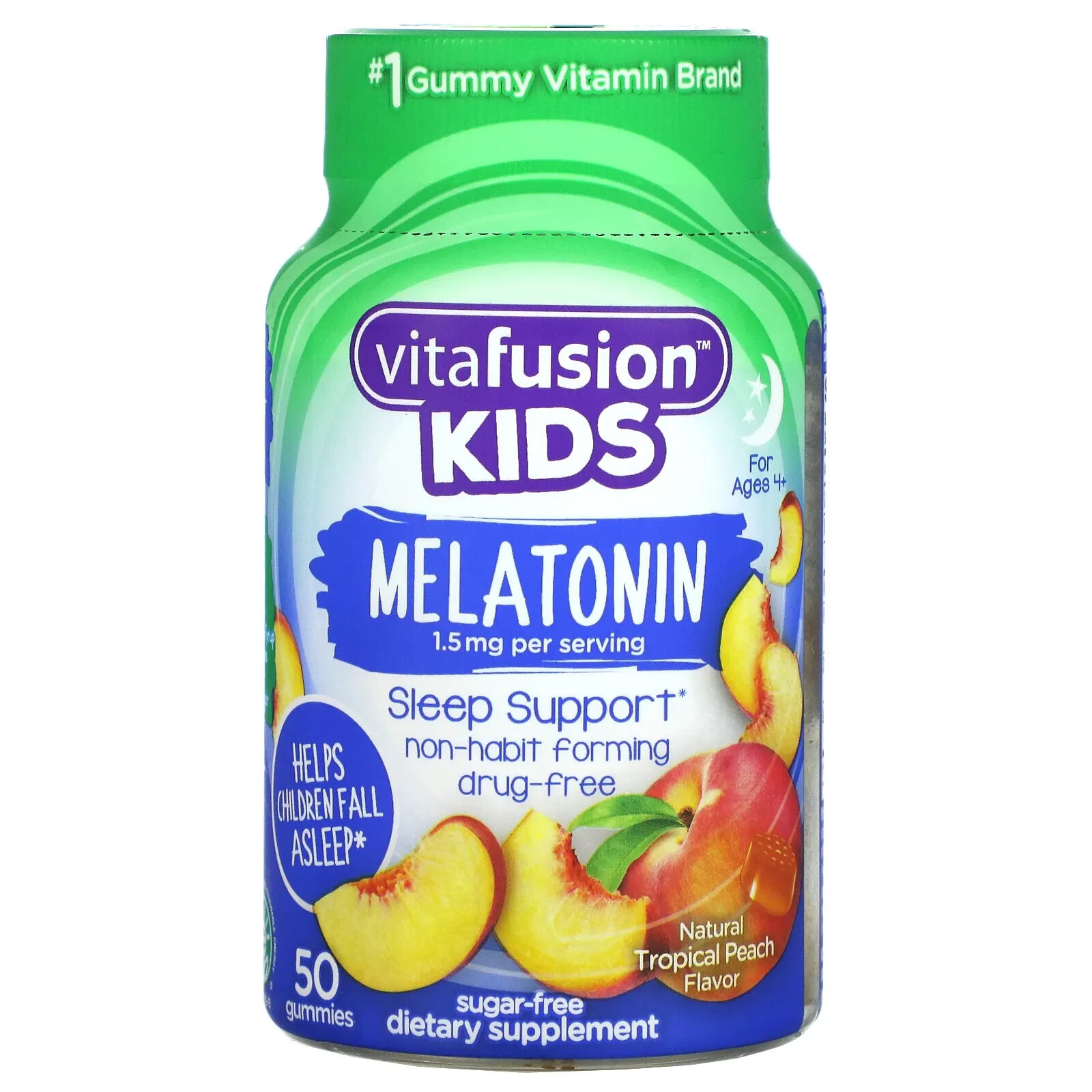 Kids, Melatonin Gummies, For Ages 4+, Natural Tropical Peach, 1.5 mg, 50 Gummies