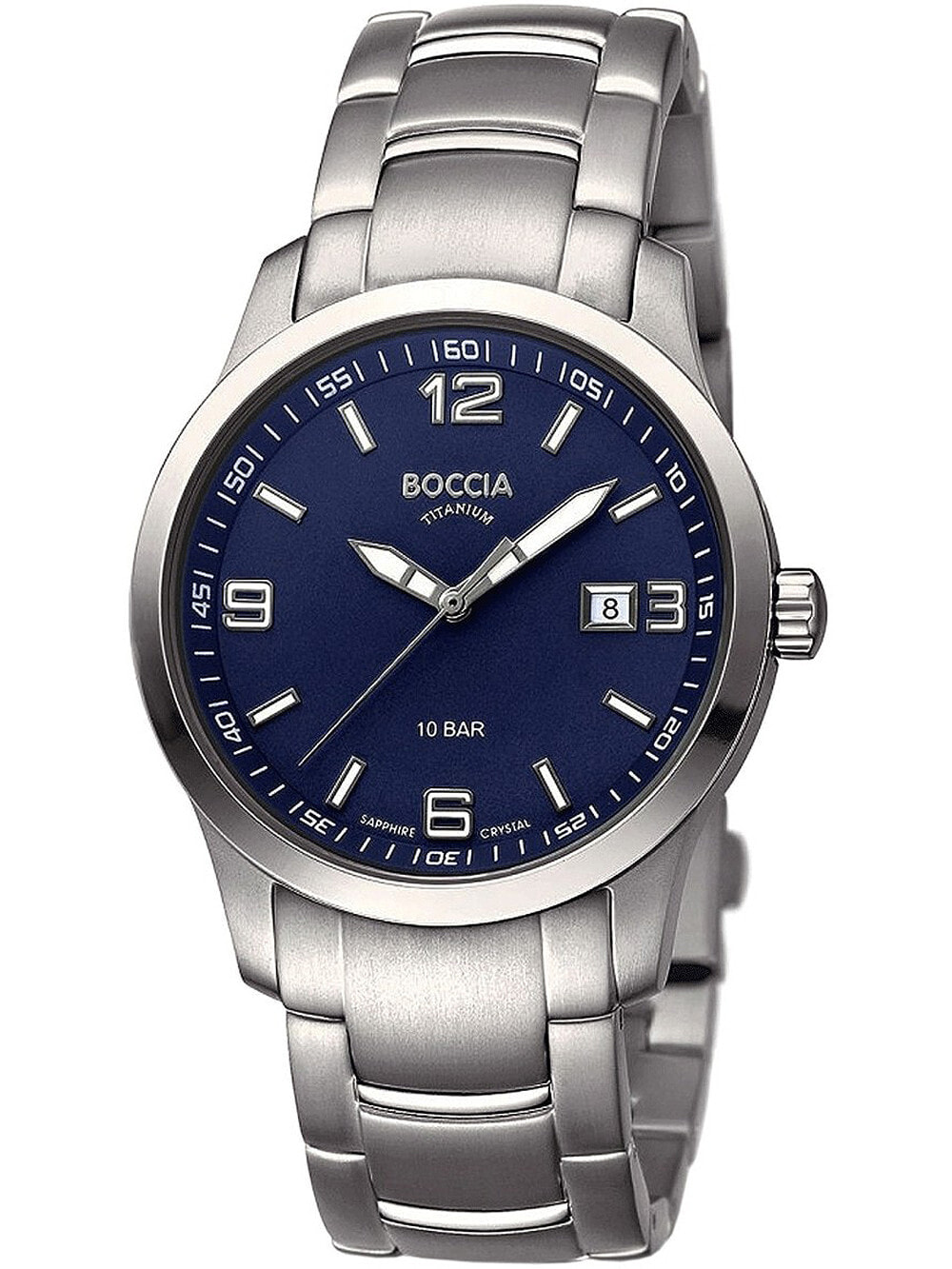 Мужские наручные часы с серебряным браслетом Boccia 3626-05 mens watch titanium 38mm 10ATM
