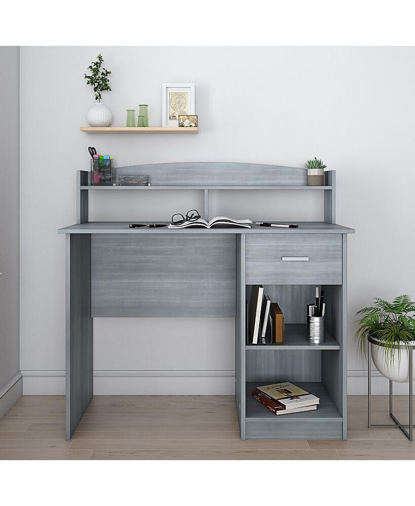 Simplie Fun modern Office Desk with Hutch, Grey