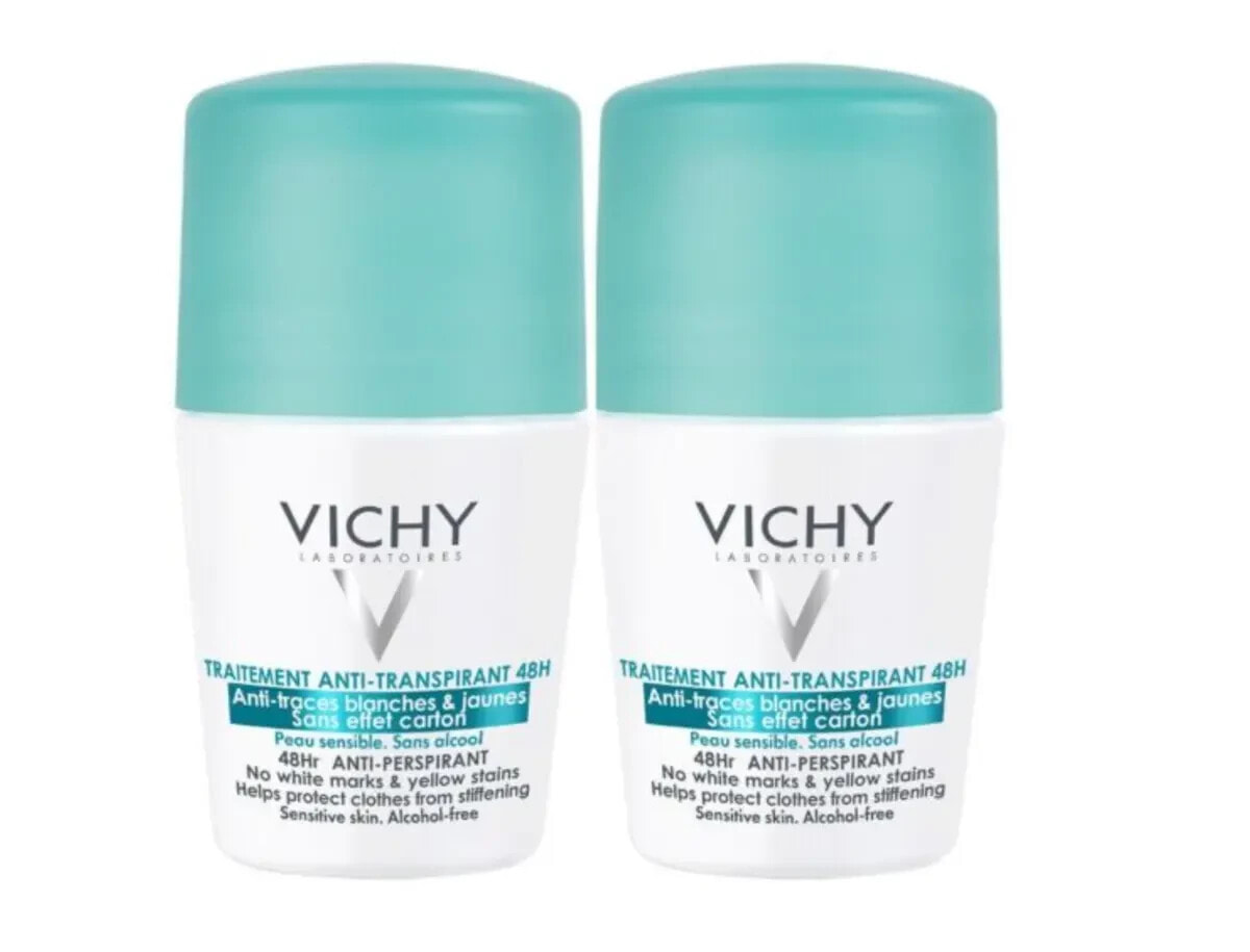 Vichy Hypoallergenic Roll-On Deodorant For Sensitive Skin Гипоаллергенный шариковый дезодорант, для чувствительной кожи, не оставляет  следов 2 х 50 мл