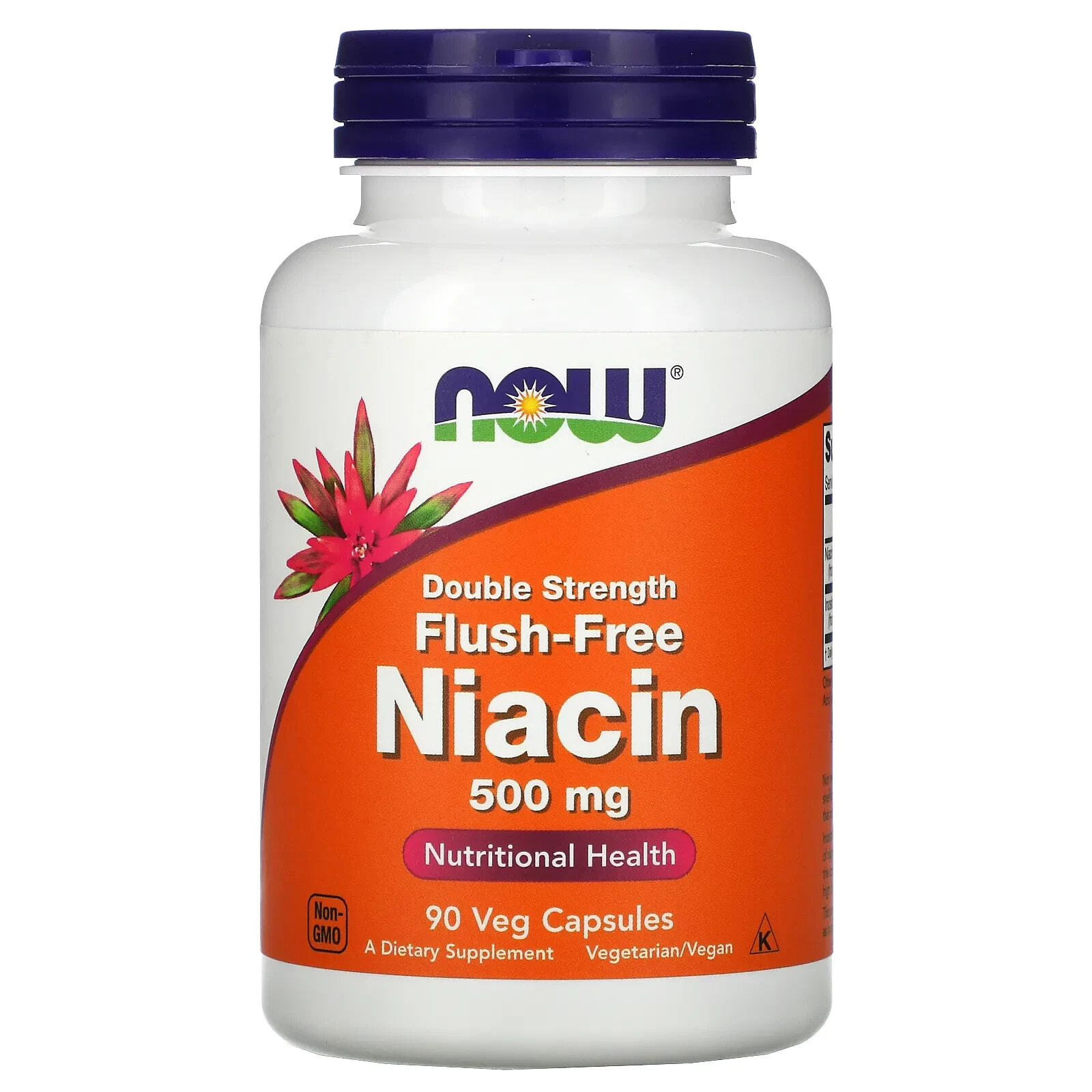 NOW Foods Niacin Flush-Free Ниацин без приливов, двойная сила, 500 мг 90 вегетарианских капсул