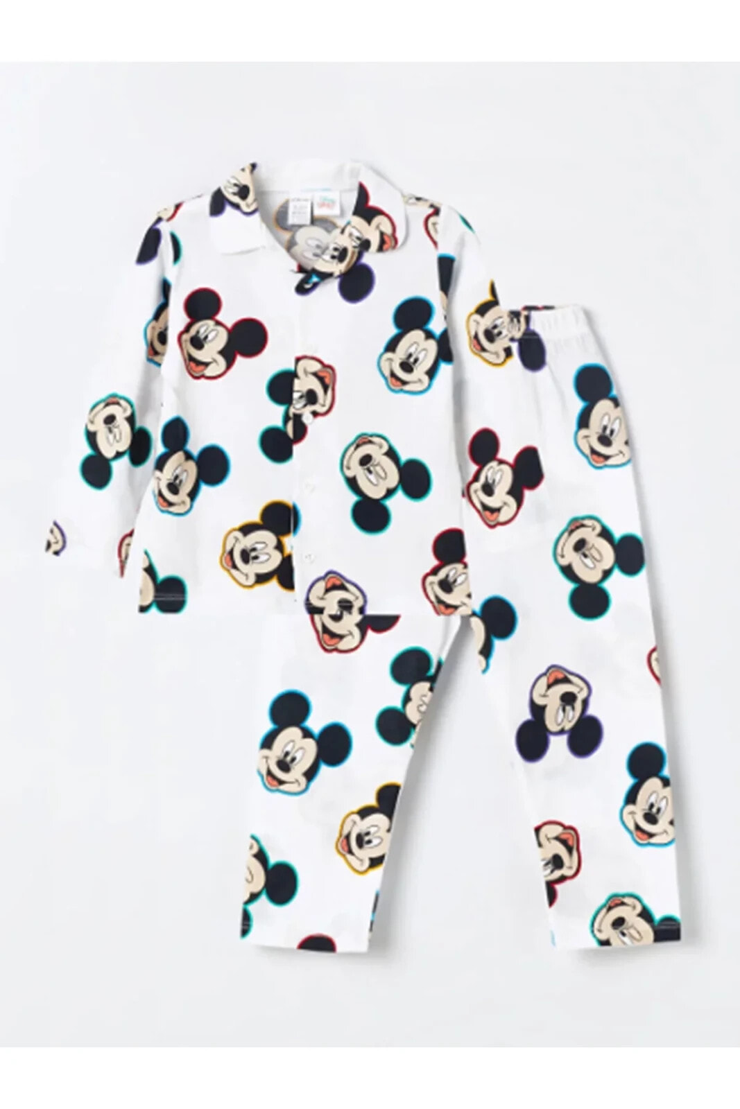 Gömlek Yaka Uzun Kollu Mickey Mouse Baskılı Erkek Bebek Pijama Takım S48985Z1