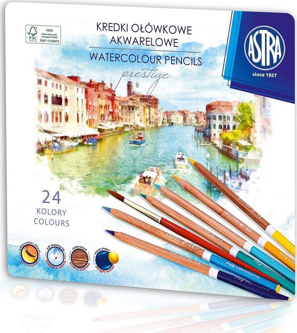 Набор цветных карандашей для рисования Astra Kredki akwarelowe z drewna cedrowego Astra Prestige 24 kolory