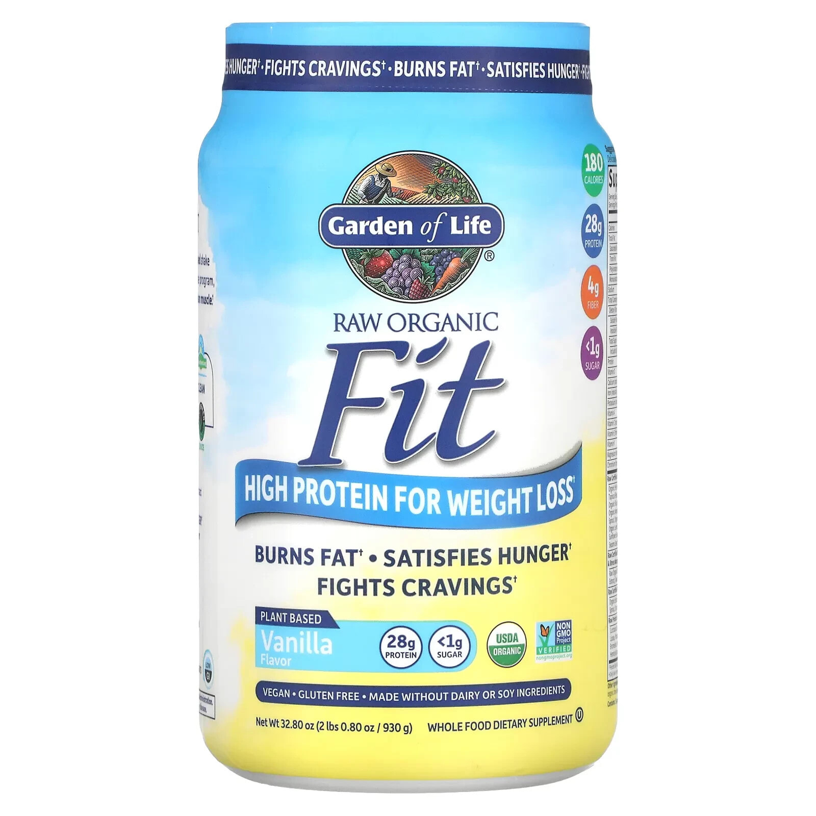 RAW Organic Fit, High Protein for Weight Loss, Vanilla, 32.8 oz (930 g)