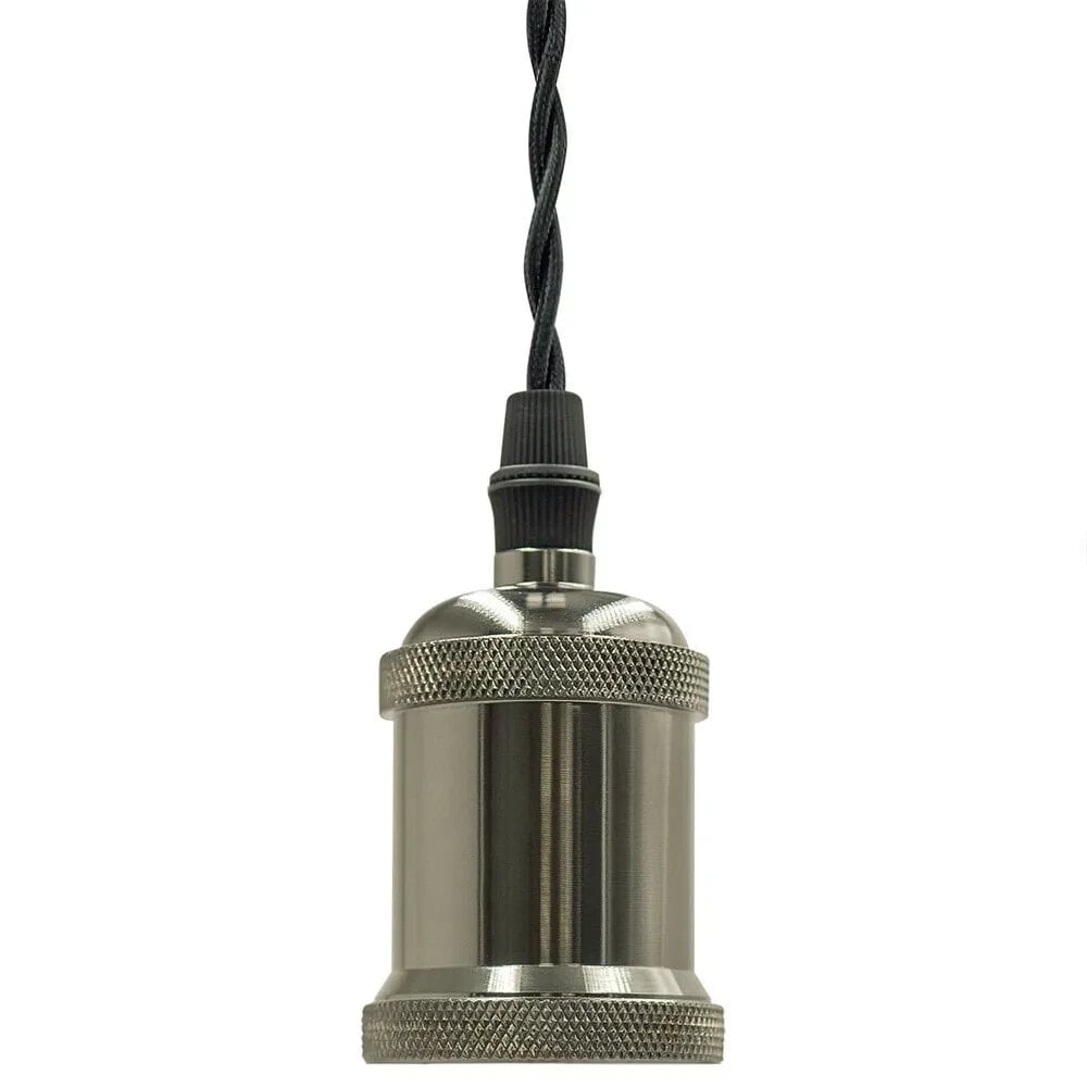 ENERGEEKS Silver Metal With Black Vintage Braided Cable Ceiling Light