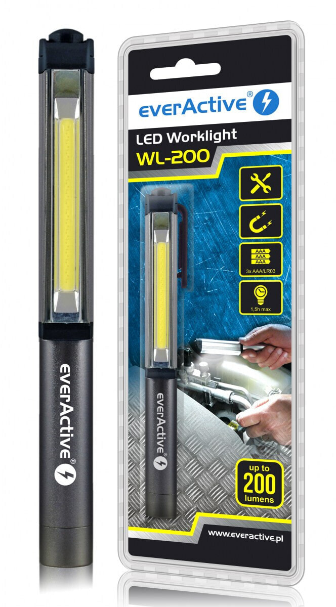 everActive WL200 - Clip flashlight - Black - Metal - COB LED - 1 lamp(s) - 3 W
