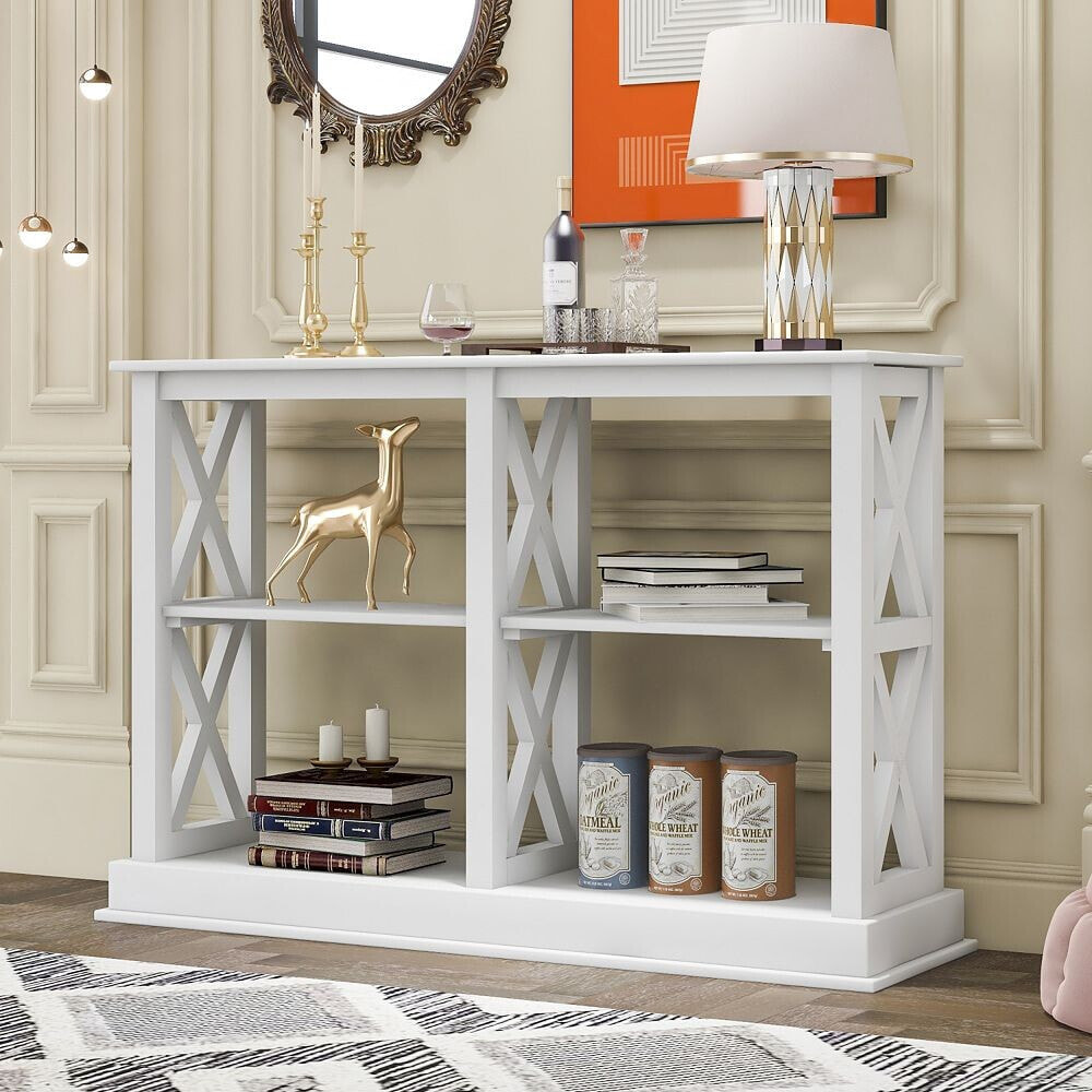 Simplie Fun console Table with 3-Tier Open Storage Spaces and 