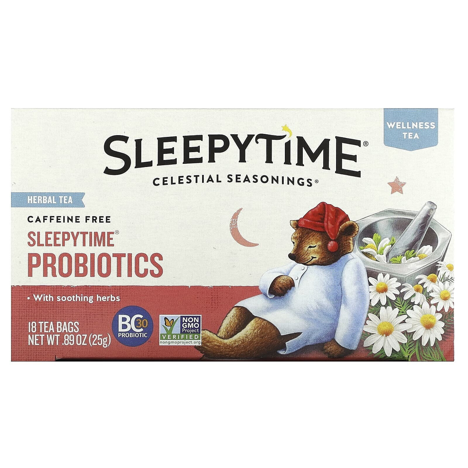 Wellness Herbal Tea, Sleepytime Probiotics, Caffeine Free, 18 Tea Bags 0.89 oz (25 g)