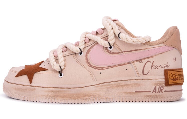 【定制球鞋】 Nike Air Force 1 Low 空军一号 定制 风情月思CHERISH 改造解构 贴皮 低帮 板鞋 男款 浅棕粉 / Кроссовки Nike Air Force 1 Low CHERISH CW2288-111