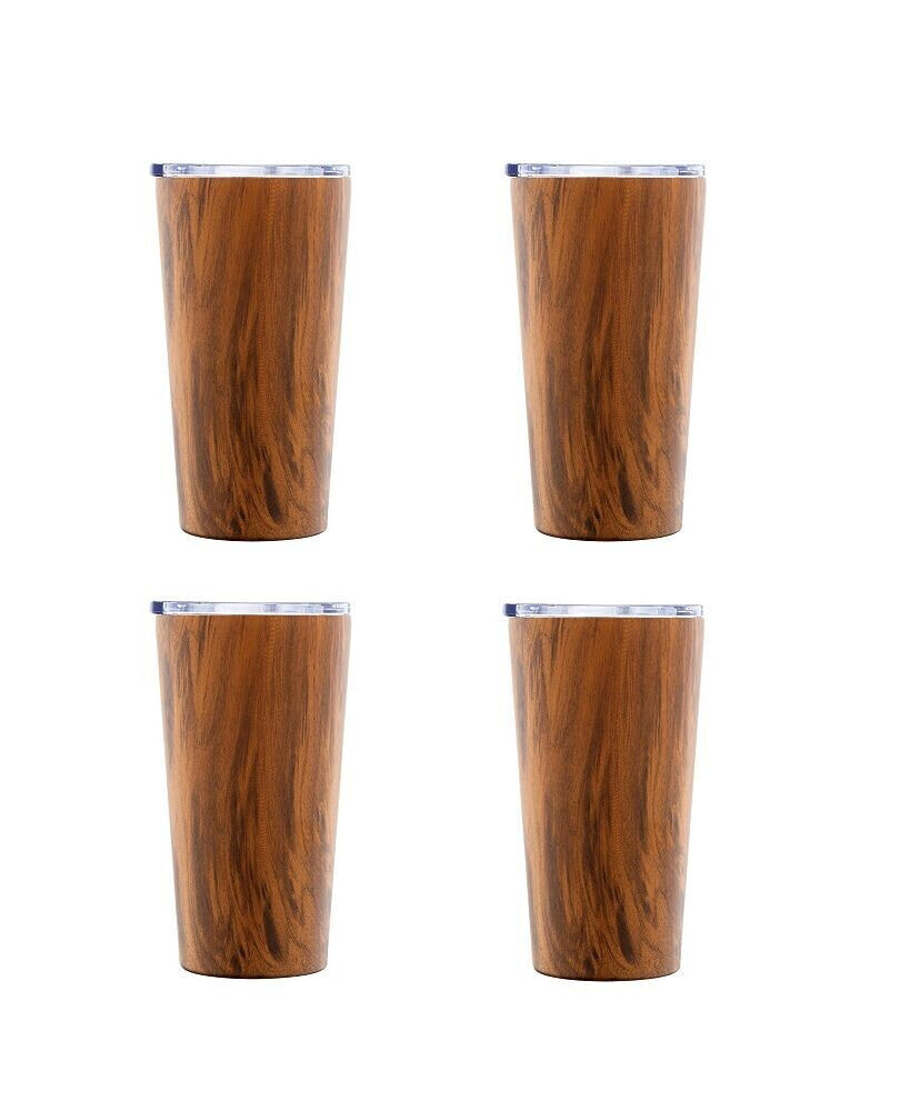 Cambridge wood Decal Insulated Highballs, Set of 4