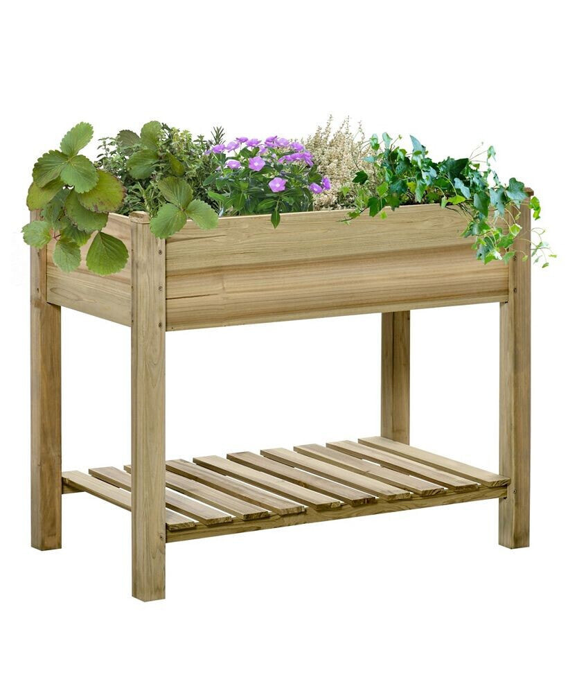 Outsunny raised Garden Bed Wooden Planter Box with Legs and Storage Shelf