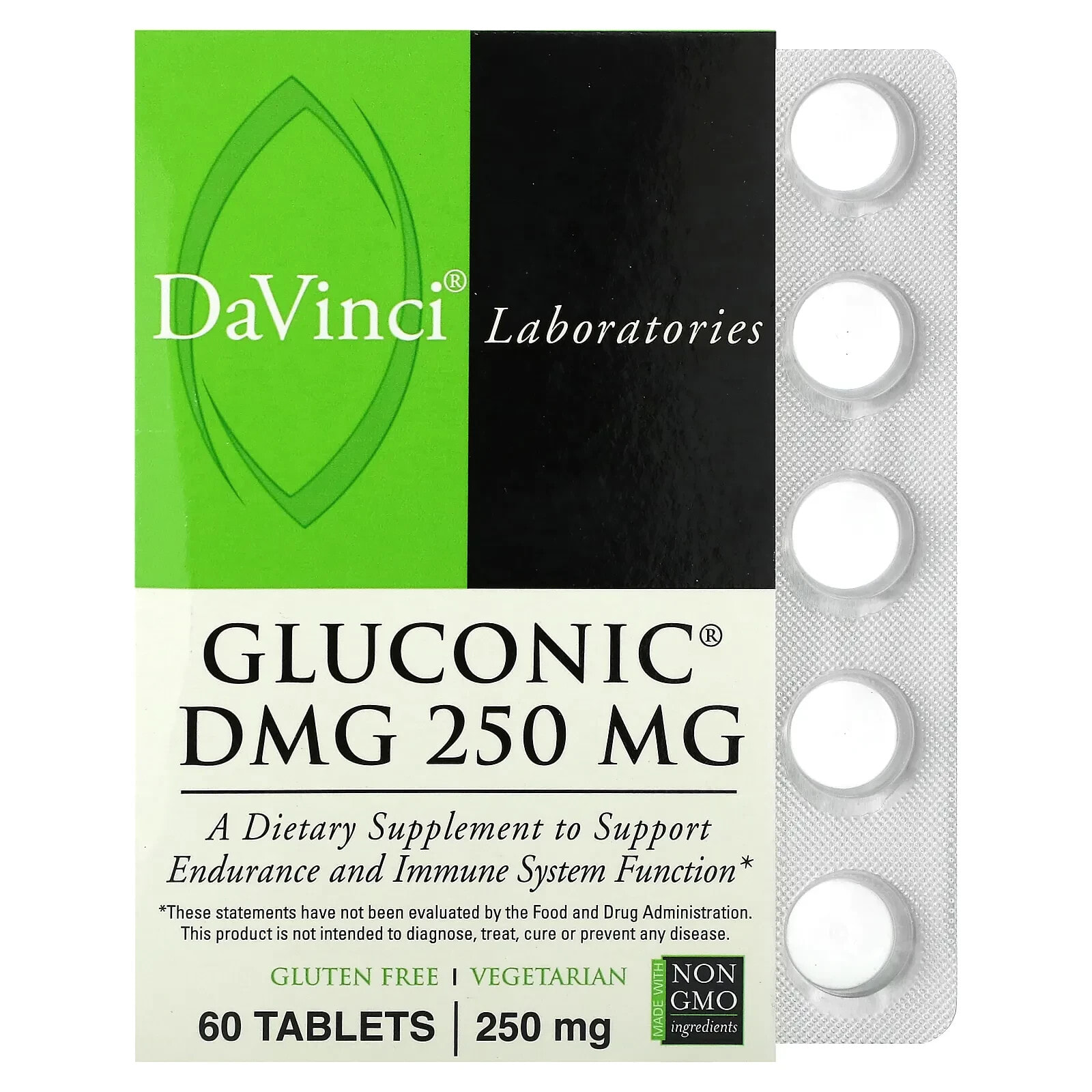 DaVinci Laboratories of Vermont, Глюконик DMG, 500 мг, 60 таблеток