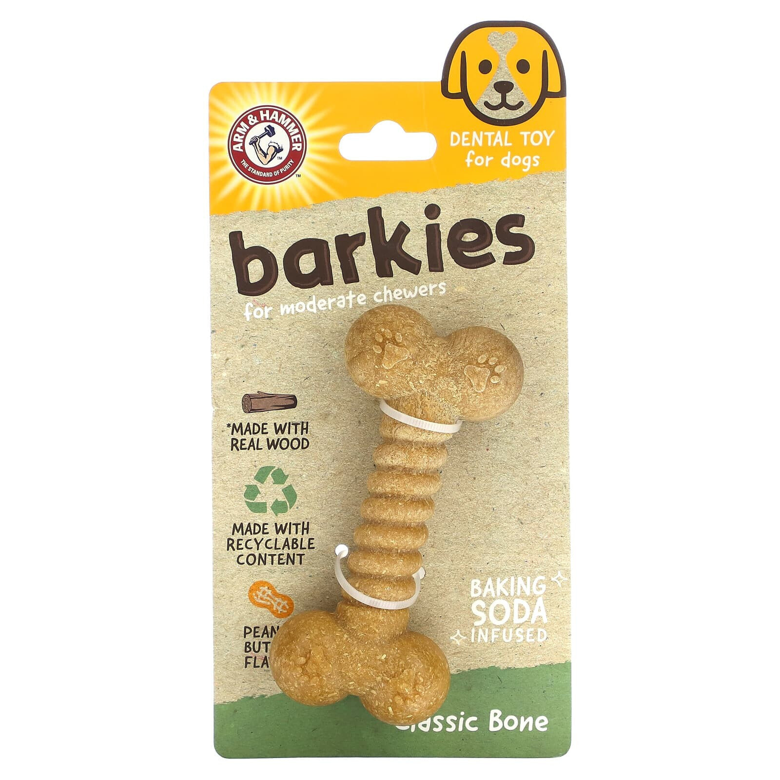 Arm & Hammer, Barkies for Moderate Chewers, Dental Toy for Dogs, Ring, Peanut Butter, 1 Toy