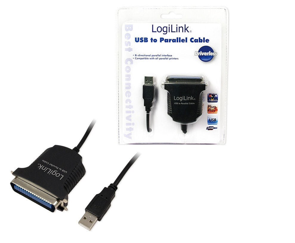 LogiLink AU0003C кабельный разъем/переходник USB 2.0 A IEEE1248 Черный