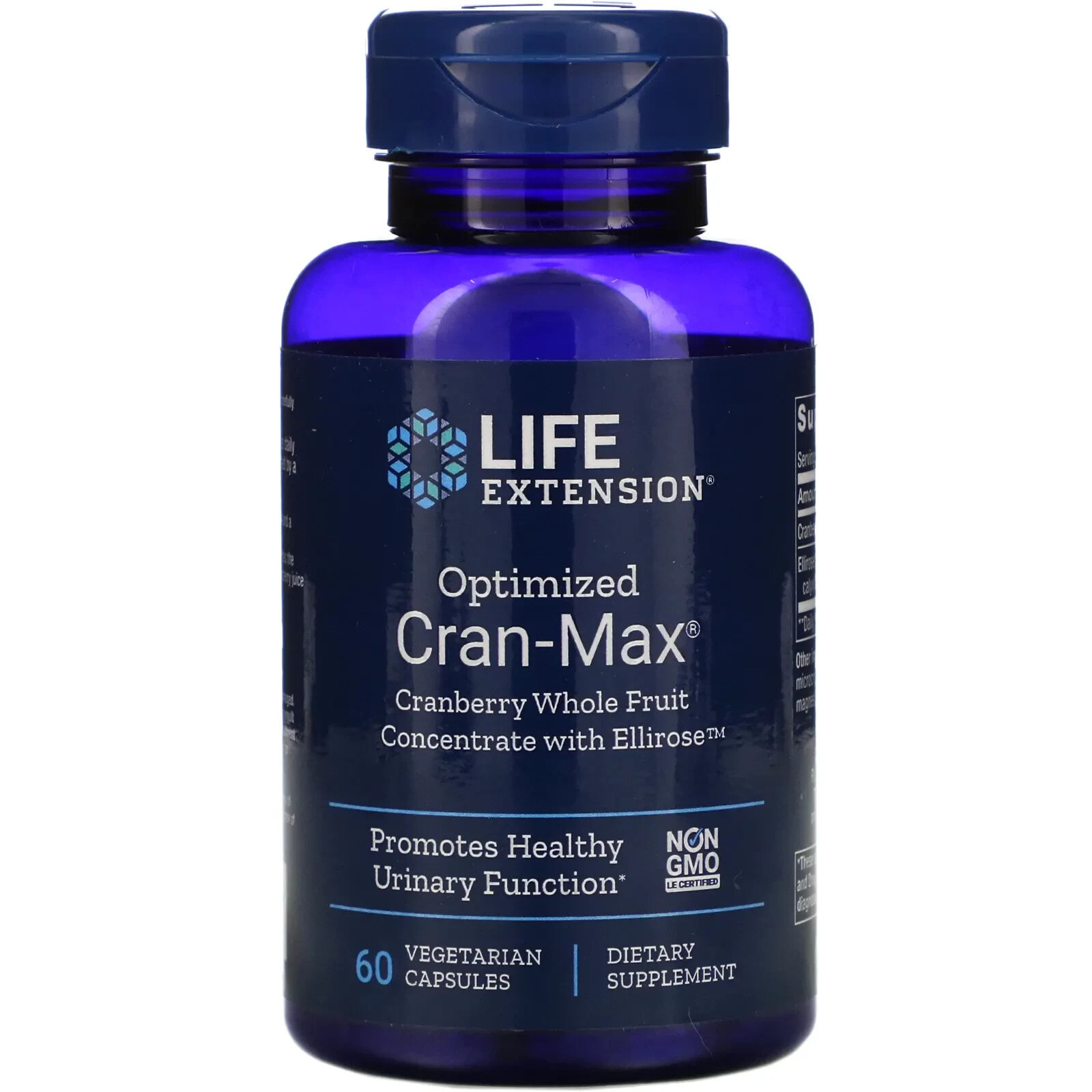 Life Extension, Optimized Cran-Max, концентрат из цельных ягод клюквы с Ellirose, 60 вегетарианских капсул