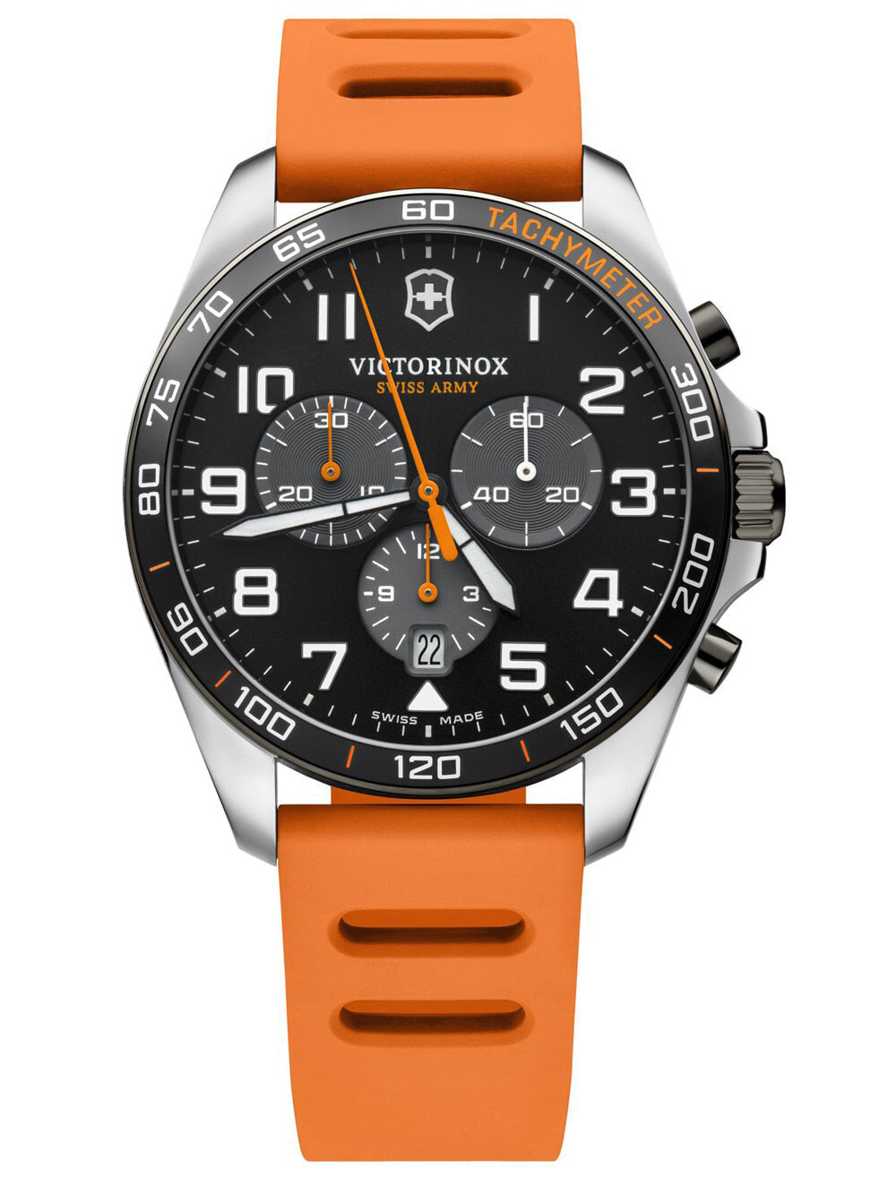 Мужские наручные часы с оранжевым силиконовым ремешком Victorinox 241893 Field Force Sport chrono 41mm 10ATM