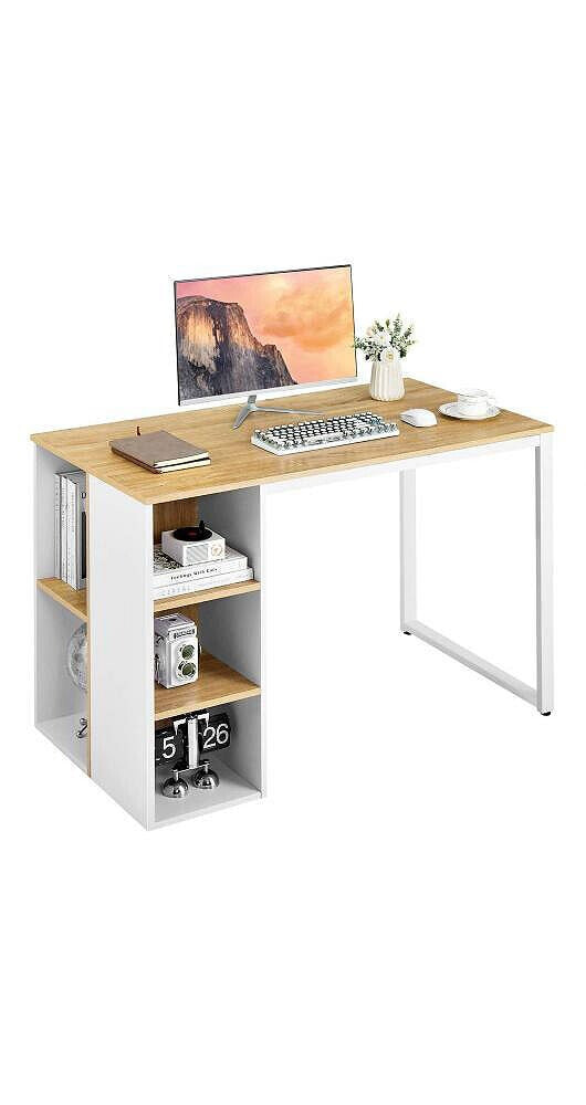 Slickblue computer Desk with 5 Side Shelves and Metal Frame