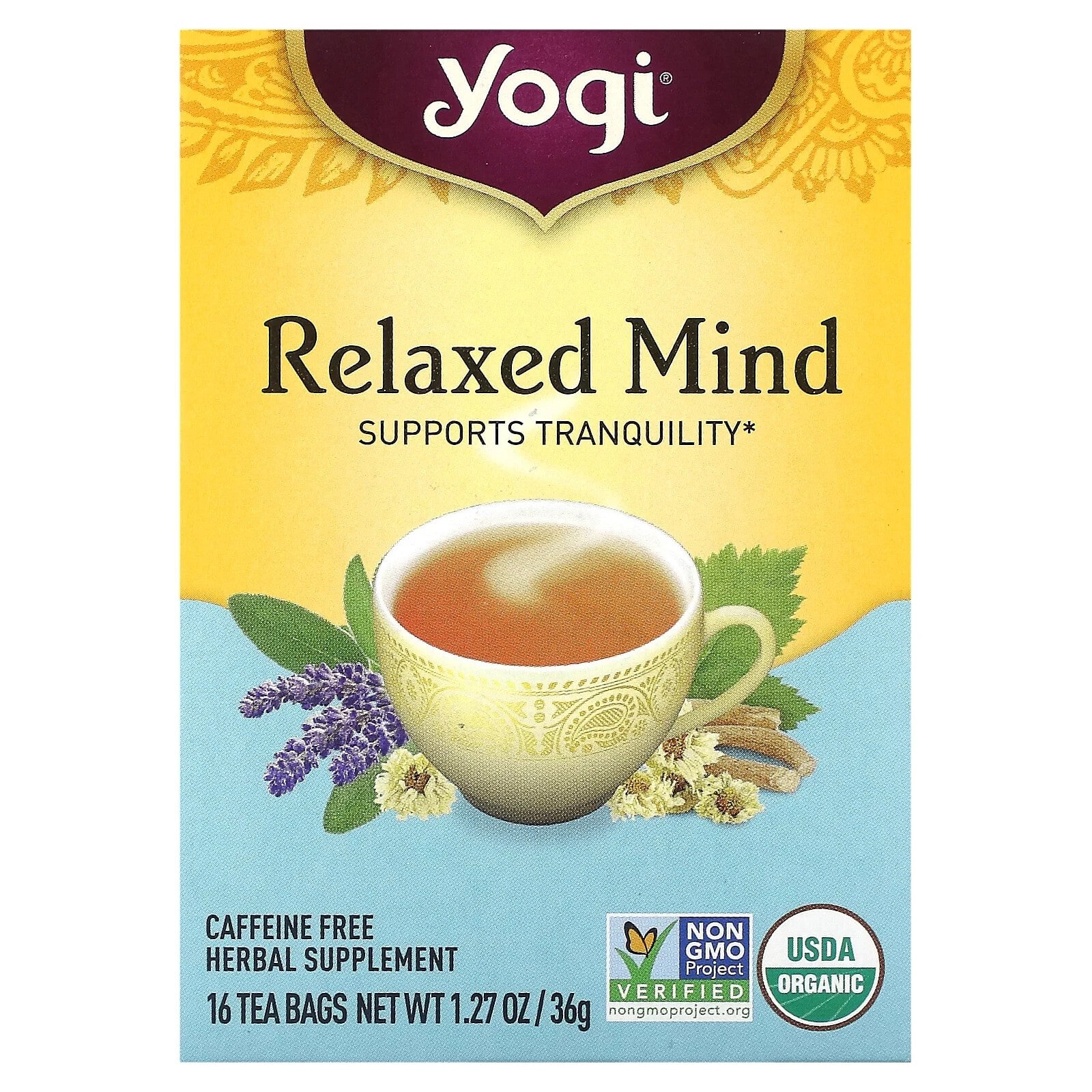 Йоги Ти, Relaxed Mind, чай без кофеина, 16 чайных пакетиков, 32 г (1,12 унции)