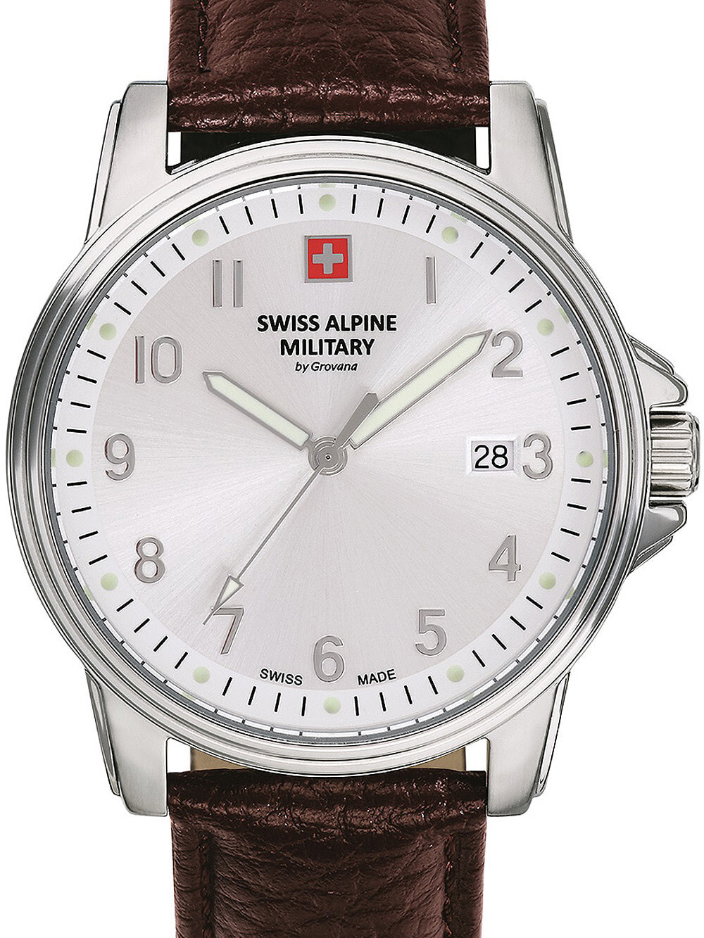 Мужские наручные часы с коричневым кожаным ремешком Swiss Alpine Military 7011.1532 mens 40mm 10ATM
