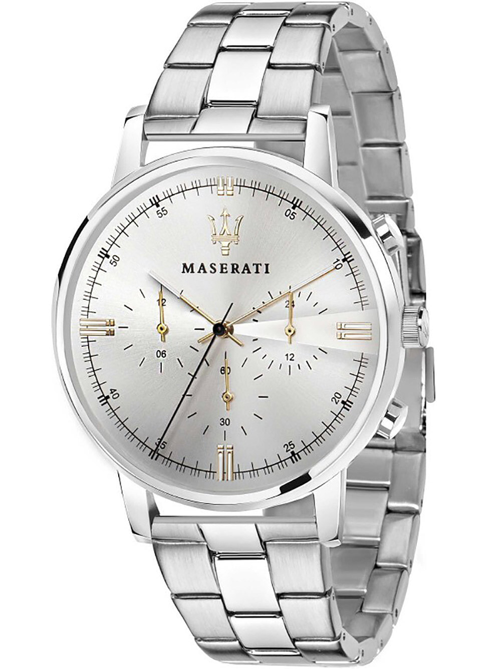 Мужские наручные часы с серебряным браслетом Maserati R8873630002 Eleganza chrono 42mm 5ATM