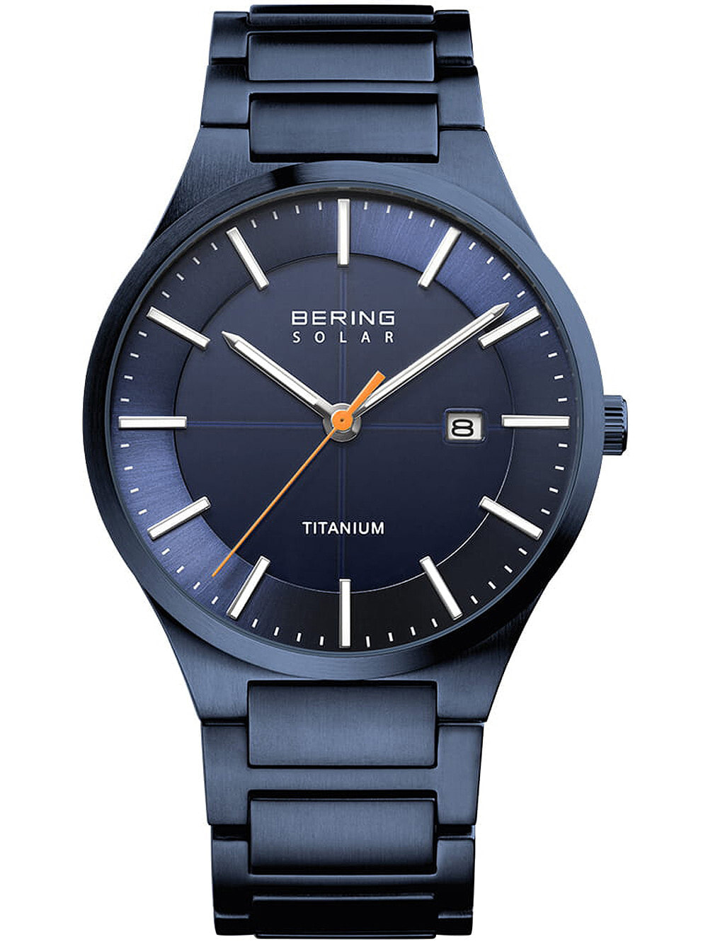 Мужские наручные часы с синим браслетом Bering 15239-797 Titanium Solar 39mm 10ATM