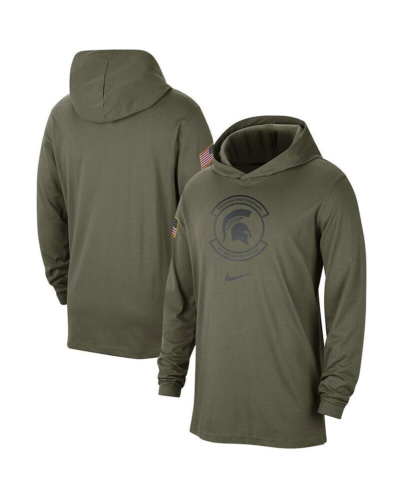 Nike men's Olive Michigan State Spartans Military-Inspired Pack Long Sleeve Hoodie T-shirt