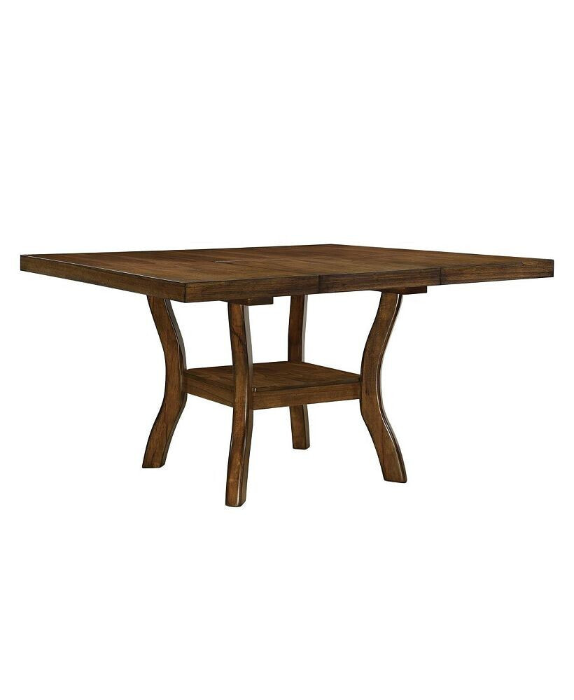 Simplie Fun transitional Brown Finish Dining Table with Lower Display Shelf and Extension Leaf Mindy Vene