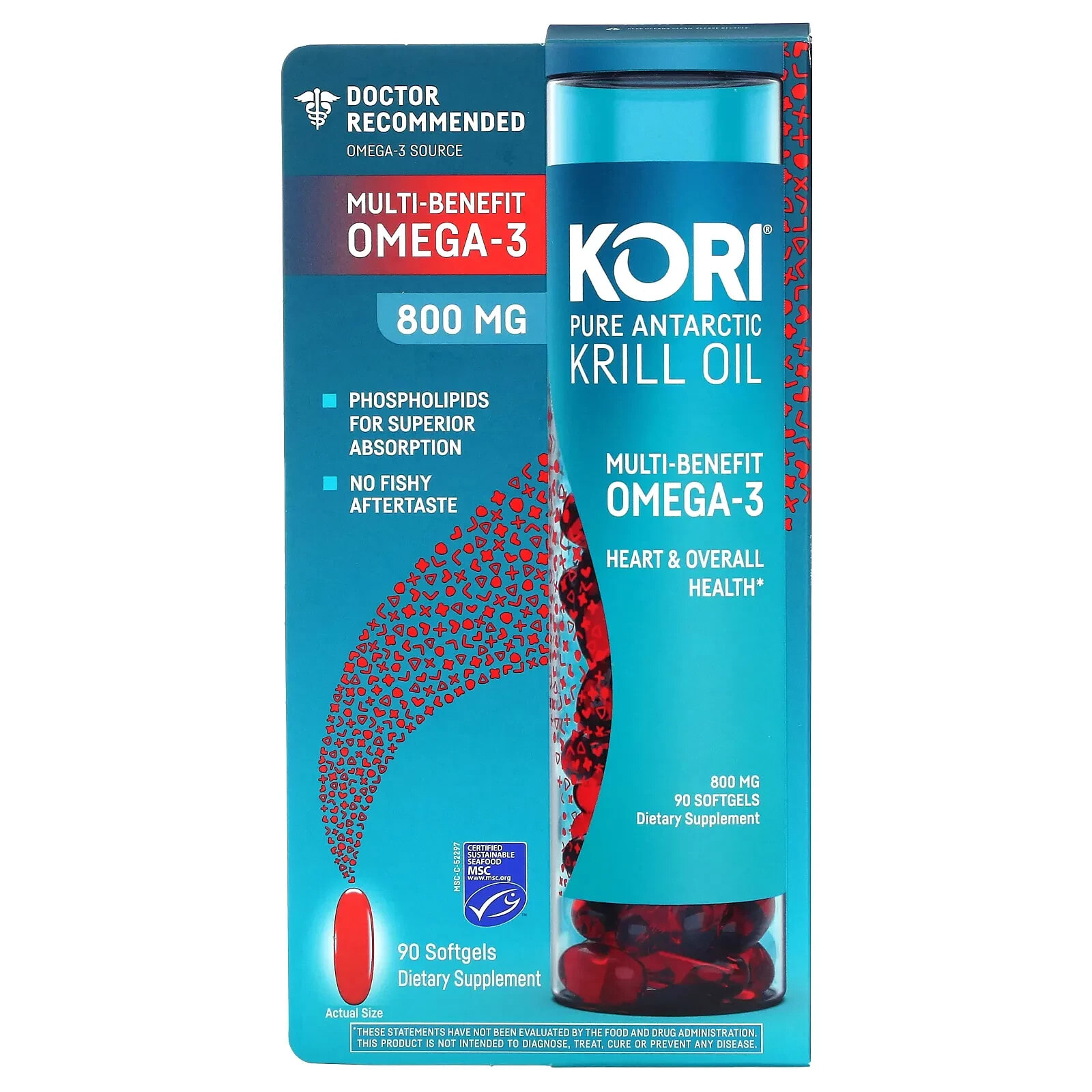Kori, Чистое масло антарктического криля, многофункциональная омега-3, 1200 мг, 30 мягких таблеток