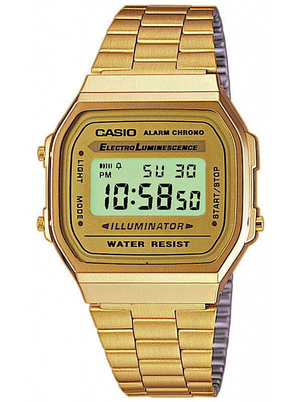 Мужские наручные электронные часы с золотым  браслетом CASIO A168WG-9EF Collection 35mm 3 ATM