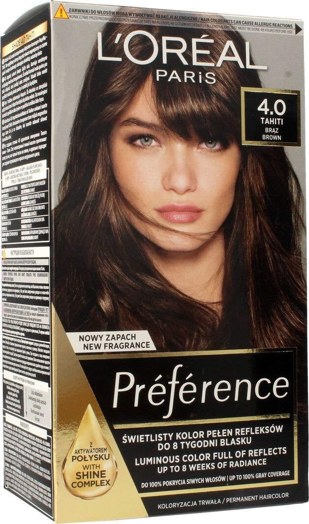 L'Oreal Paris Preference Hair Colour 4.0  Стойкая краска, придающая блеск волосам, оттенок пепельный блонд